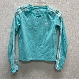 Adidas T Shirt Girls Youth Size Large 13 14 Teal Blue Green Long Sleeve Athletic